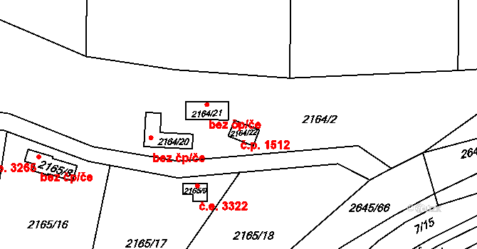 Doubravka 1512, Plzeň na parcele st. 2164/22 v KÚ Doubravka, Katastrální mapa