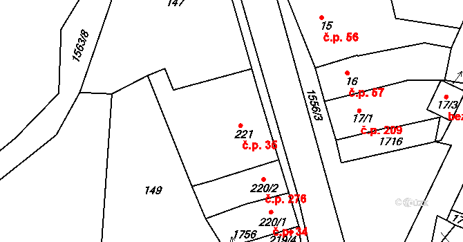 Nepomuk 35 na parcele st. 221 v KÚ Nepomuk, Katastrální mapa