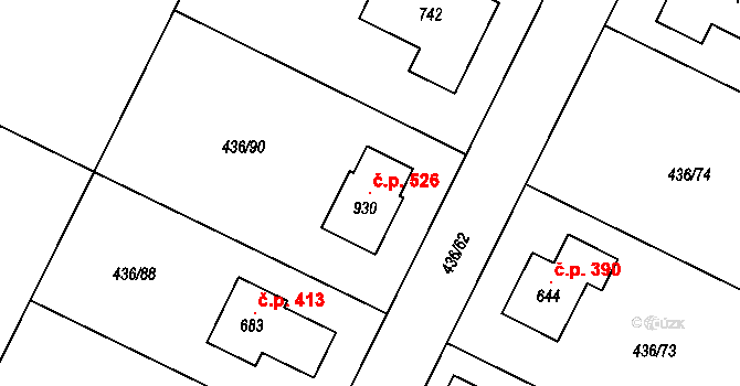 Opatovice nad Labem 526 na parcele st. 930 v KÚ Opatovice nad Labem, Katastrální mapa