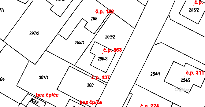 Senec 563, Zruč-Senec na parcele st. 299/3 v KÚ Senec u Plzně, Katastrální mapa