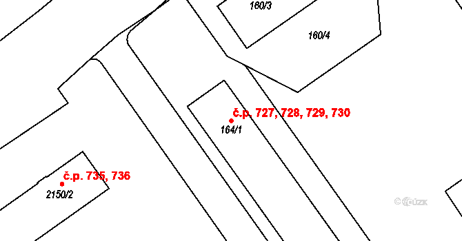Dobruška 727,728,729,730 na parcele st. 164/1 v KÚ Dobruška, Katastrální mapa
