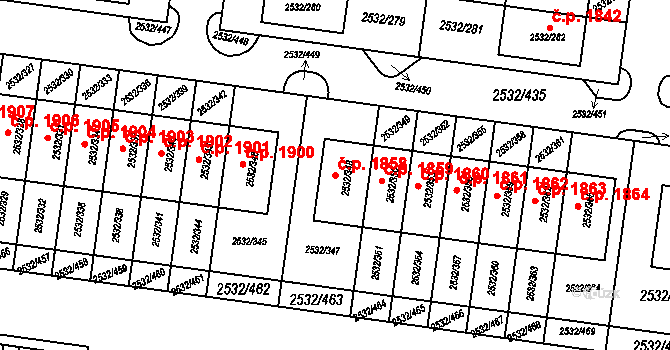 Mikulov 1858 na parcele st. 2532/348 v KÚ Mikulov na Moravě, Katastrální mapa