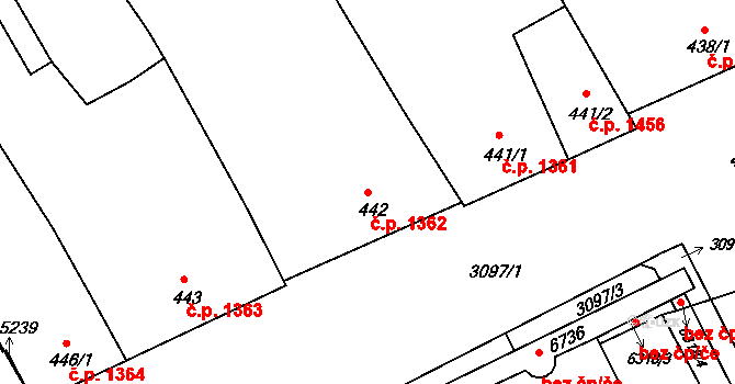 Kroměříž 1362 na parcele st. 442 v KÚ Kroměříž, Katastrální mapa