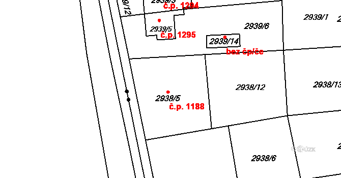 Holešov 1188 na parcele st. 2938/5 v KÚ Holešov, Katastrální mapa