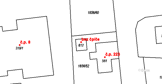 Bečov 104409223 na parcele st. 612 v KÚ Bečov u Mostu, Katastrální mapa