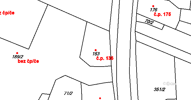 Přímětice 136, Znojmo na parcele st. 153 v KÚ Přímětice, Katastrální mapa