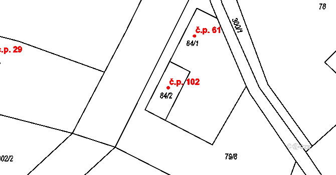 Slatina 102 na parcele st. 84/2 v KÚ Slatina u Jevišovic, Katastrální mapa