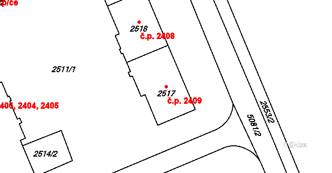 Přerov I-Město 2409, Přerov na parcele st. 2517 v KÚ Přerov, Katastrální mapa