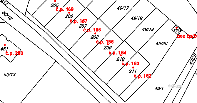 Přerov XI-Vinary 164, Přerov na parcele st. 209 v KÚ Vinary u Přerova, Katastrální mapa