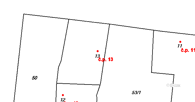 Čakovičky 13 na parcele st. 13 v KÚ Čakovičky, Katastrální mapa
