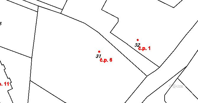 Malešín 6, Řehenice na parcele st. 31 v KÚ Malešín, Katastrální mapa