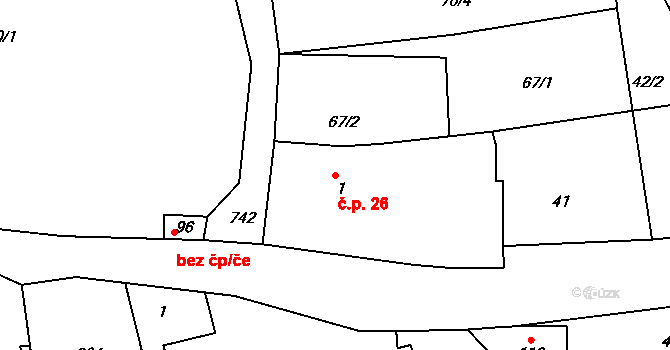 Polná 26, Hazlov na parcele st. 1 v KÚ Polná u Hazlova, Katastrální mapa