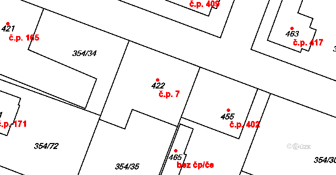 Rožďalovice 7 na parcele st. 422 v KÚ Rožďalovice, Katastrální mapa