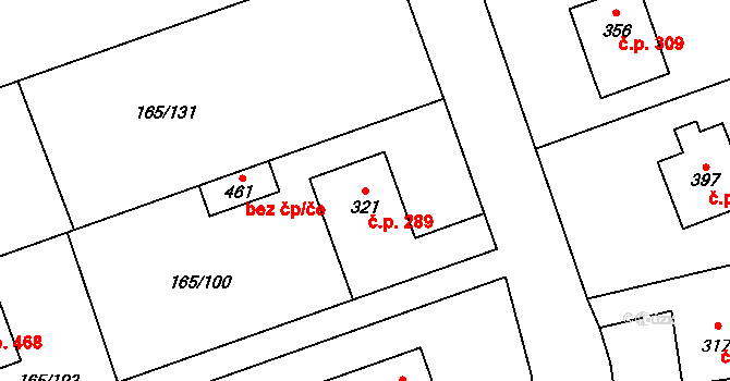 Hostouň 289 na parcele st. 321 v KÚ Hostouň u Prahy, Katastrální mapa