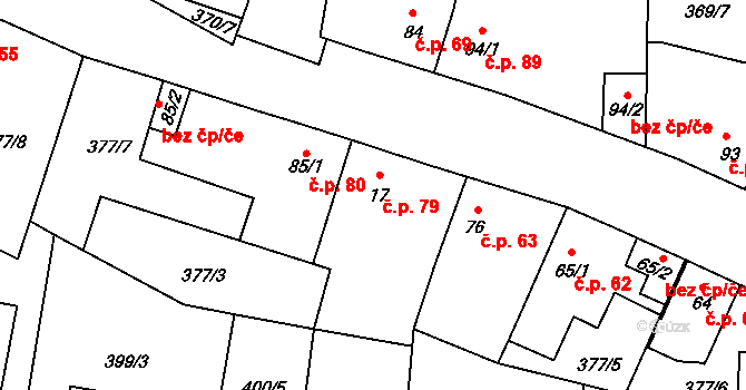 Kyšice 79 na parcele st. 17 v KÚ Kyšice, Katastrální mapa