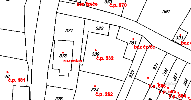 Moravský Beroun 232 na parcele st. 380 v KÚ Moravský Beroun, Katastrální mapa