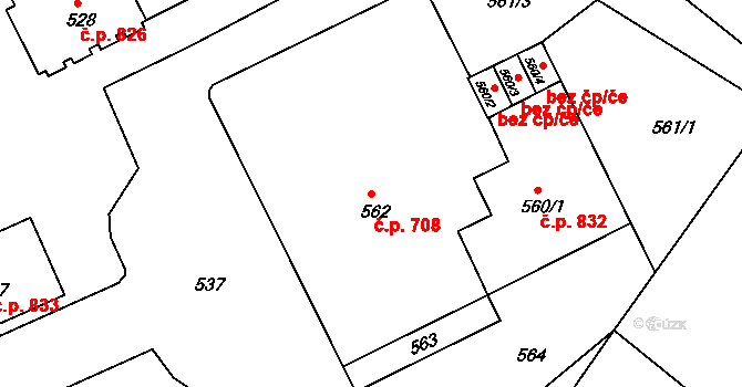 Rýmařov 708 na parcele st. 562 v KÚ Rýmařov, Katastrální mapa