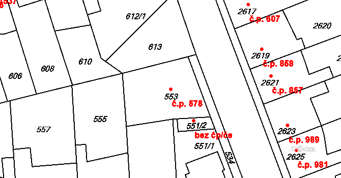 Kročehlavy 578, Kladno na parcele st. 553 v KÚ Kročehlavy, Katastrální mapa