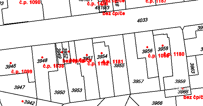Kročehlavy 1181, Kladno na parcele st. 3954 v KÚ Kročehlavy, Katastrální mapa