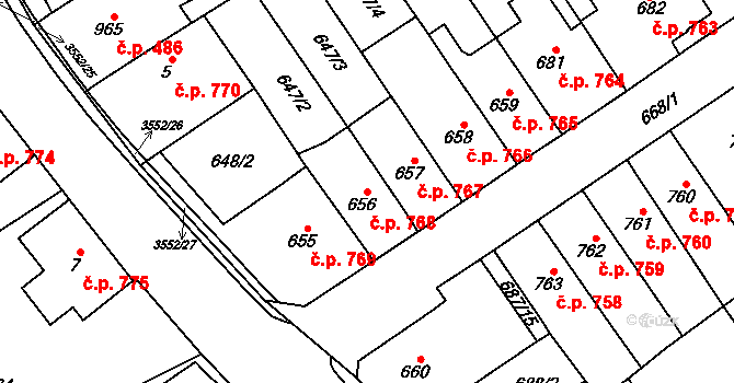 Lomnice nad Popelkou 768 na parcele st. 656 v KÚ Lomnice nad Popelkou, Katastrální mapa