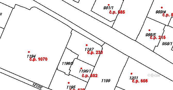 Děčín IV-Podmokly 233, Děčín na parcele st. 1197 v KÚ Podmokly, Katastrální mapa