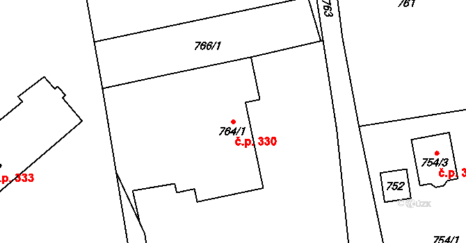 Staříč 330 na parcele st. 764/1 v KÚ Staříč, Katastrální mapa