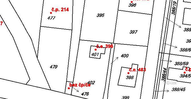 Hlásná Třebaň 396 na parcele st. 401 v KÚ Hlásná Třebaň, Katastrální mapa
