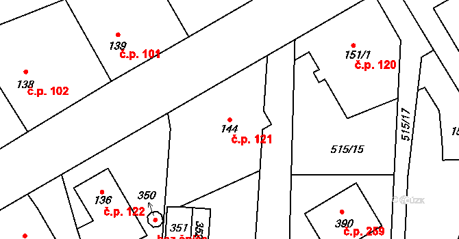Černožice 121 na parcele st. 144 v KÚ Černožice nad Labem, Katastrální mapa
