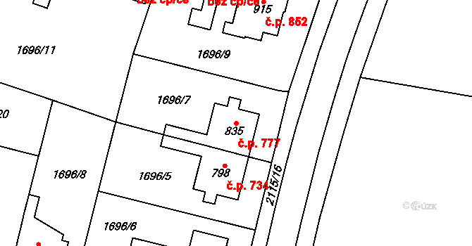 Třebechovice pod Orebem 777 na parcele st. 835 v KÚ Třebechovice pod Orebem, Katastrální mapa