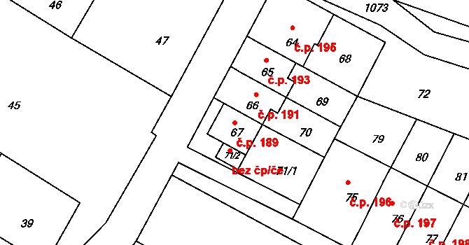 Mimoň III 189, Mimoň na parcele st. 67 v KÚ Mimoň, Katastrální mapa