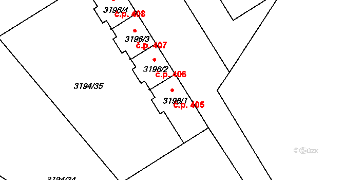 Podmoklice 405, Semily na parcele st. 3196/1 v KÚ Semily, Katastrální mapa
