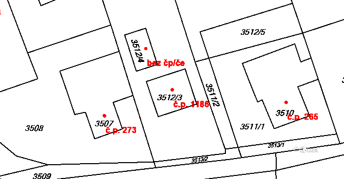 Lutyně 1186, Orlová na parcele st. 3512/3 v KÚ Horní Lutyně, Katastrální mapa