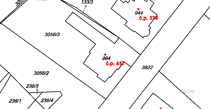 Žichlínské Předměstí 417, Lanškroun na parcele st. 994 v KÚ Lanškroun, Katastrální mapa