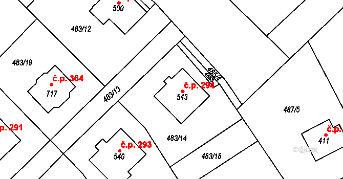 Dolní Studénky 294 na parcele st. 543 v KÚ Dolní Studénky, Katastrální mapa