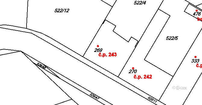 Dymokury 243 na parcele st. 269 v KÚ Dymokury, Katastrální mapa