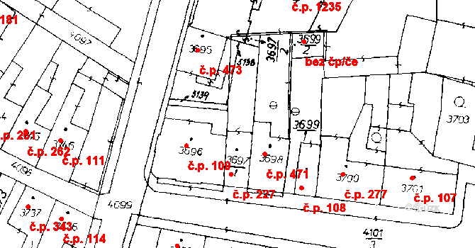 Poděbrady III 227, Poděbrady na parcele st. 3697/1 v KÚ Poděbrady, Katastrální mapa