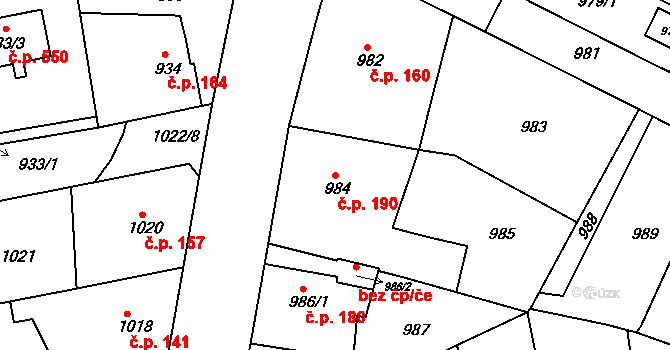 Miřetice u Klášterce nad Ohří 190, Klášterec nad Ohří na parcele st. 984 v KÚ Miřetice u Klášterce nad Ohří, Katastrální mapa