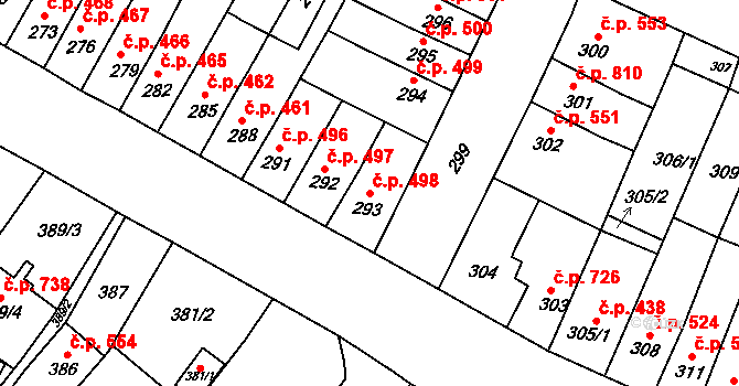 Tuřany 498, Brno na parcele st. 293 v KÚ Tuřany, Katastrální mapa