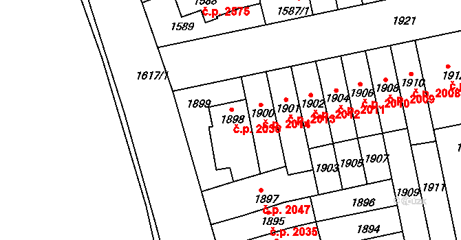 Židenice 2036, Brno na parcele st. 1898 v KÚ Židenice, Katastrální mapa