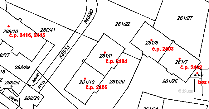 Tábor 2404 na parcele st. 261/9 v KÚ Klokoty, Katastrální mapa