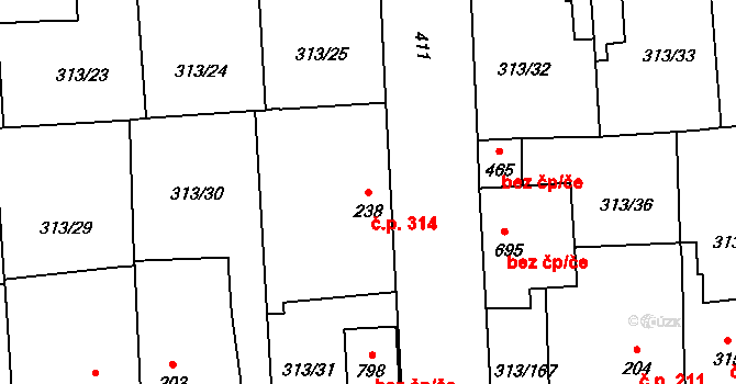 Černčice 314 na parcele st. 238 v KÚ Černčice u Loun, Katastrální mapa