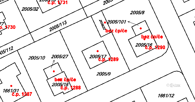 Pelhřimov 1289 na parcele st. 2005/17 v KÚ Pelhřimov, Katastrální mapa