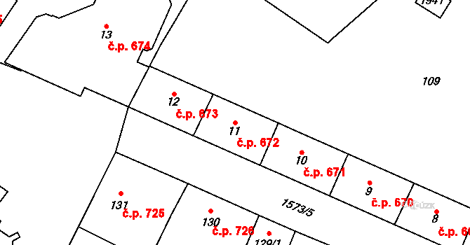 Litovel 672 na parcele st. 11 v KÚ Litovel, Katastrální mapa