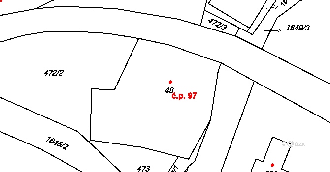 Milíře 97 na parcele st. 48 v KÚ Milíře u Tachova, Katastrální mapa