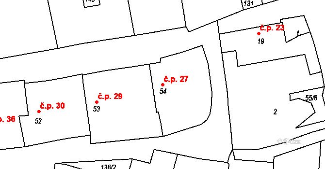 Krchleby 27, Staňkov na parcele st. 54 v KÚ Krchleby u Staňkova, Katastrální mapa