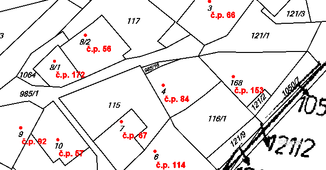 Praskolesy 84 na parcele st. 4 v KÚ Praskolesy, Katastrální mapa