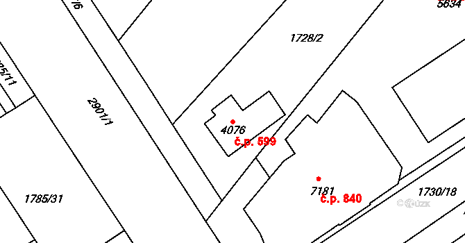 Kolín IV 599, Kolín na parcele st. 4076 v KÚ Kolín, Katastrální mapa
