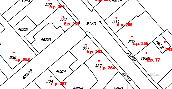Borohrádek 253 na parcele st. 331 v KÚ Borohrádek, Katastrální mapa