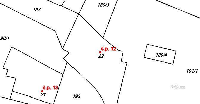 Lipnice 12, Český Rudolec na parcele st. 22 v KÚ Lipnice u Markvarce, Katastrální mapa