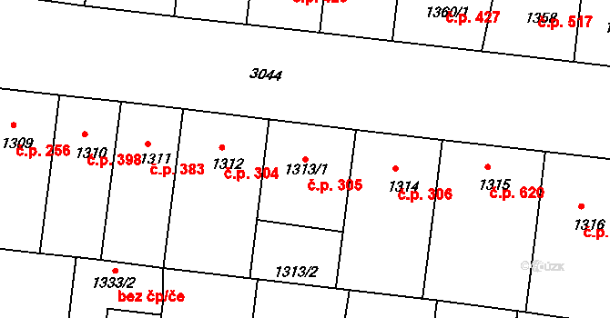 Nusle 305, Praha na parcele st. 1313/1 v KÚ Nusle, Katastrální mapa